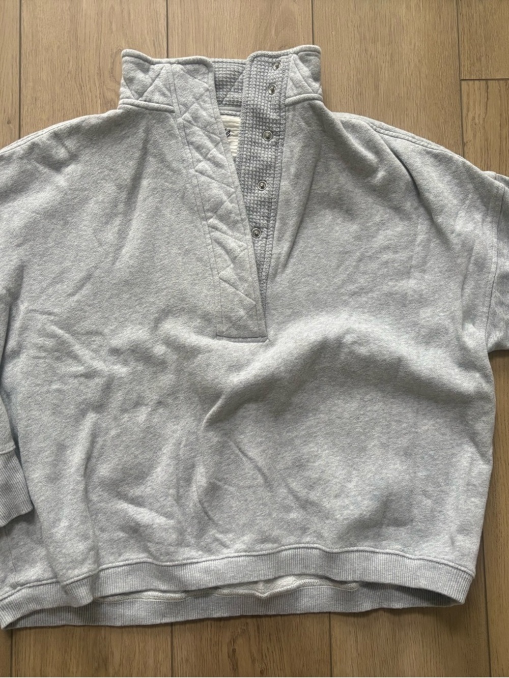 Aerie Heather Gray Snap-Button Quarter Placket Pullover Sweatshirt